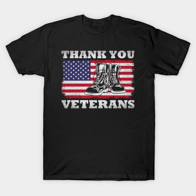 Thank You Veterans Combat Boots Veteran Day American Flag T-Shirt by AmineDesigns